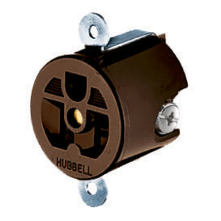 HUBBELL WIRING DEVICE-KELLEMS Straight Blade Devices, Receptacles, Panel Mount Single, Industrial Grade, 2-Pole 3-Wire Grounding, 20A 125V, 5-20R, Brown, Single Pack, Short Strap HBL5358